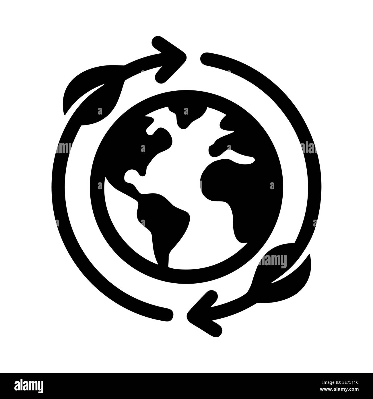 Globus umgeben von Pfeilen und Blättern, Vektorsymbol, Illustration Stock Vektor