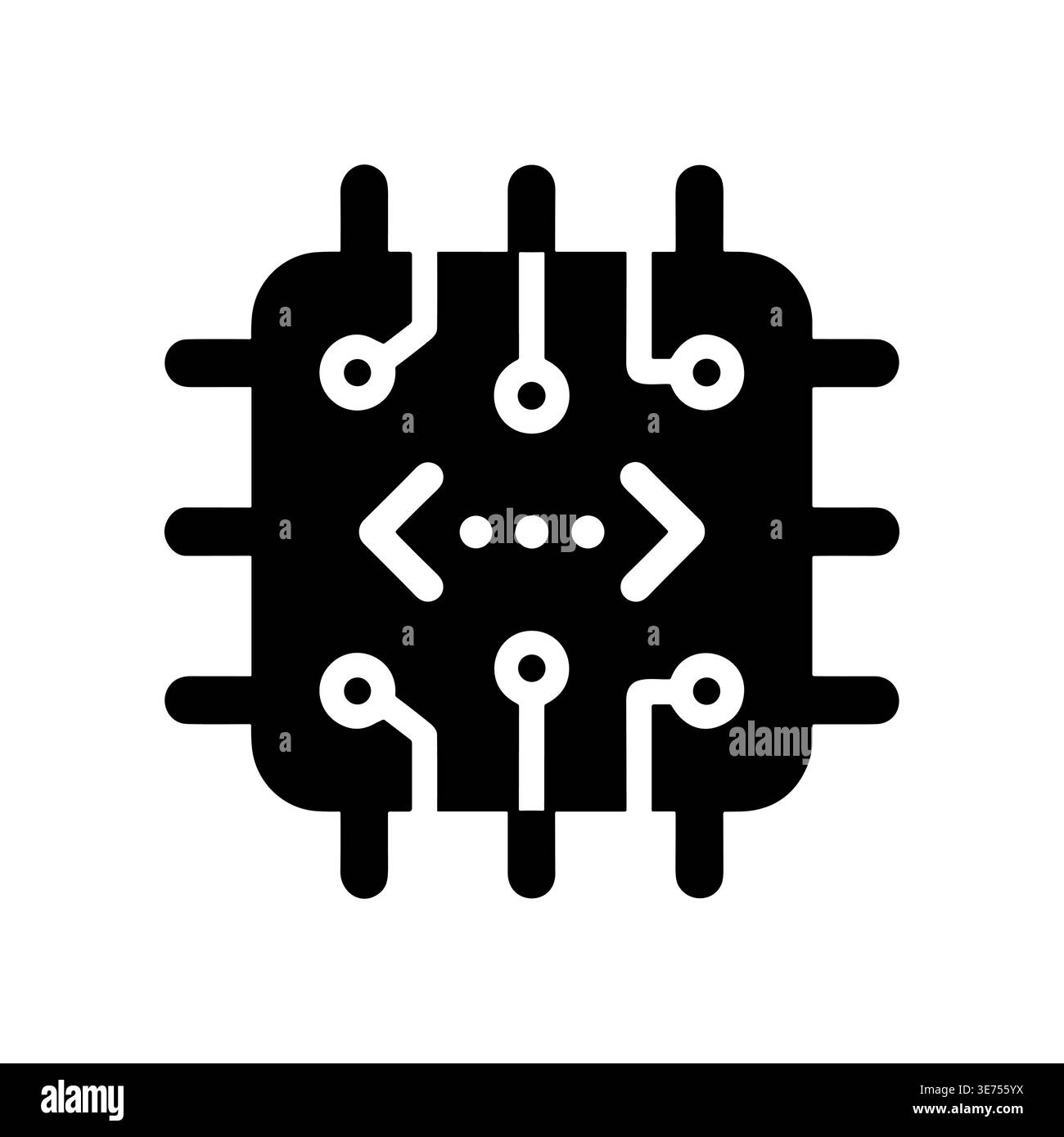 Code auf Microchip Icon, Künstliche Intelligenz und maschinelles Lernen Stock Vektor