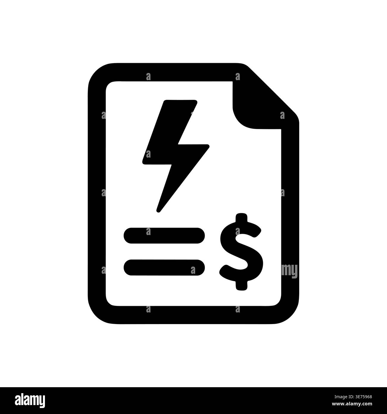 Stromrechnungs-Symbol mit Dollarzeichen in schlichtem schwarzem Stil Stock Vektor