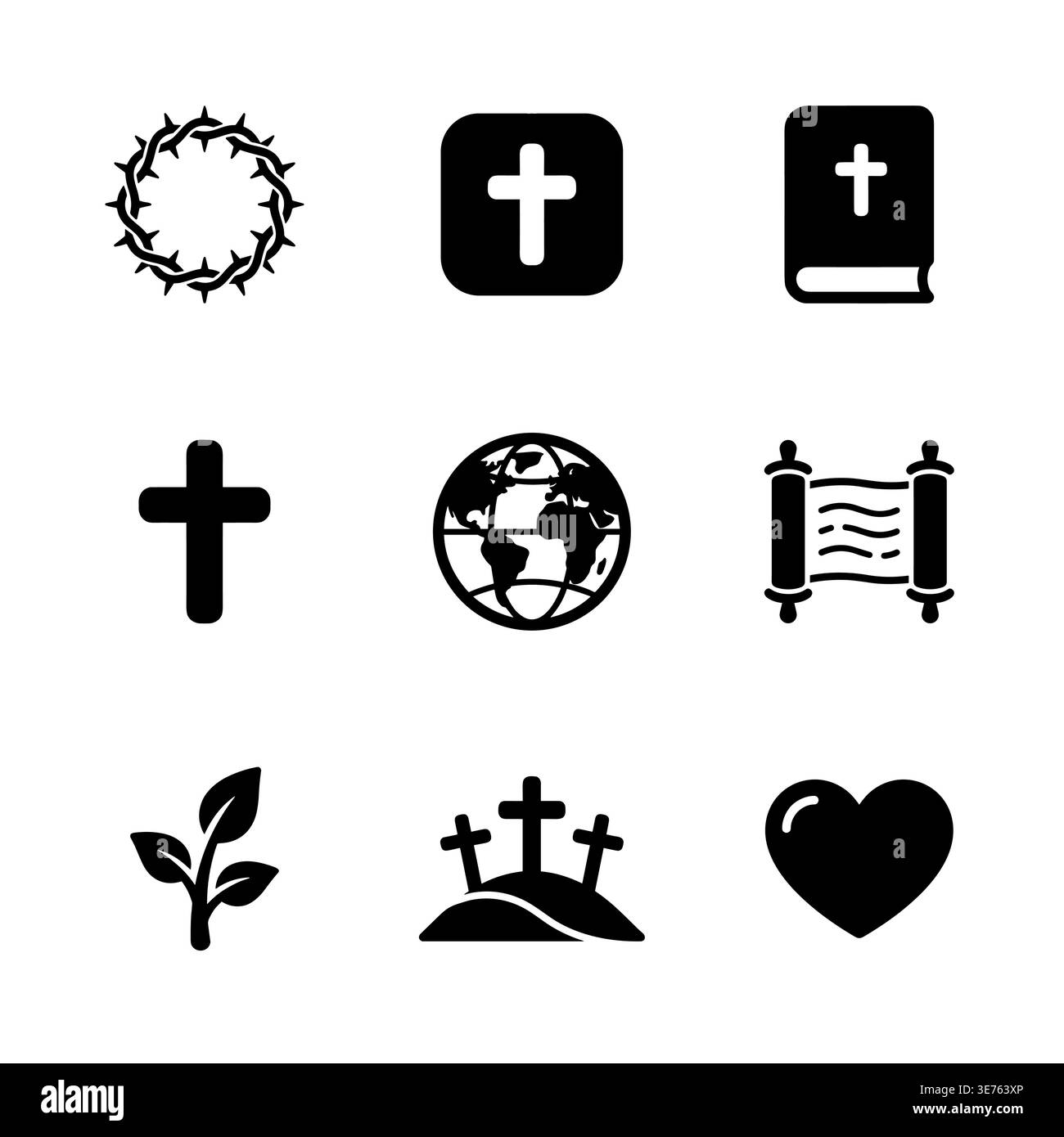 Christliche Symbole Vektor-Symbol Set in Schwarz und weiß Stock Vektor