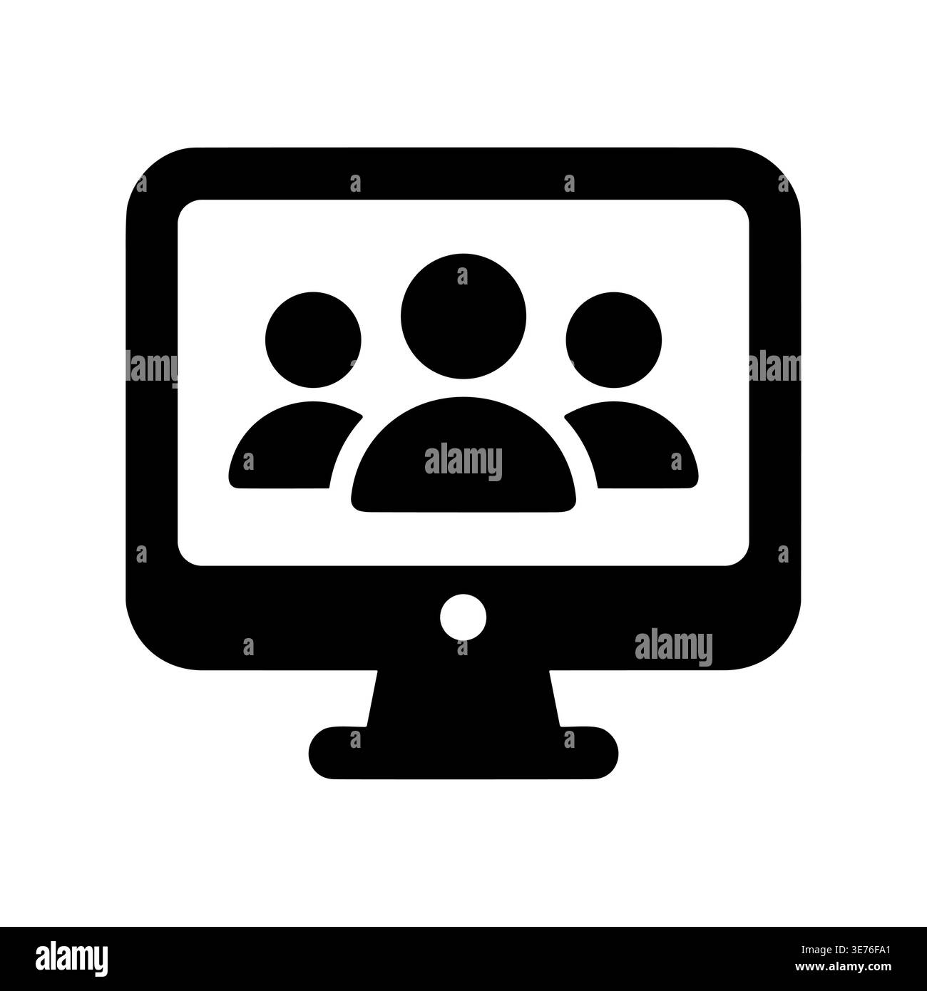 Online-Meeting-Symbolvektor auf dem Computerbildschirm, Silhouette-Stil Stock Vektor