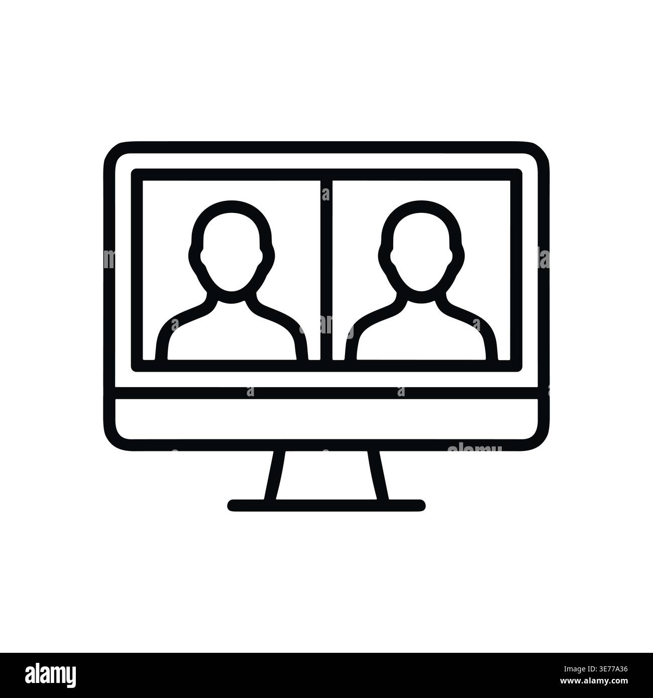 Lineares Symbol für Online-Meetings, Videokonferenz auf dem Computerbildschirm Stock Vektor