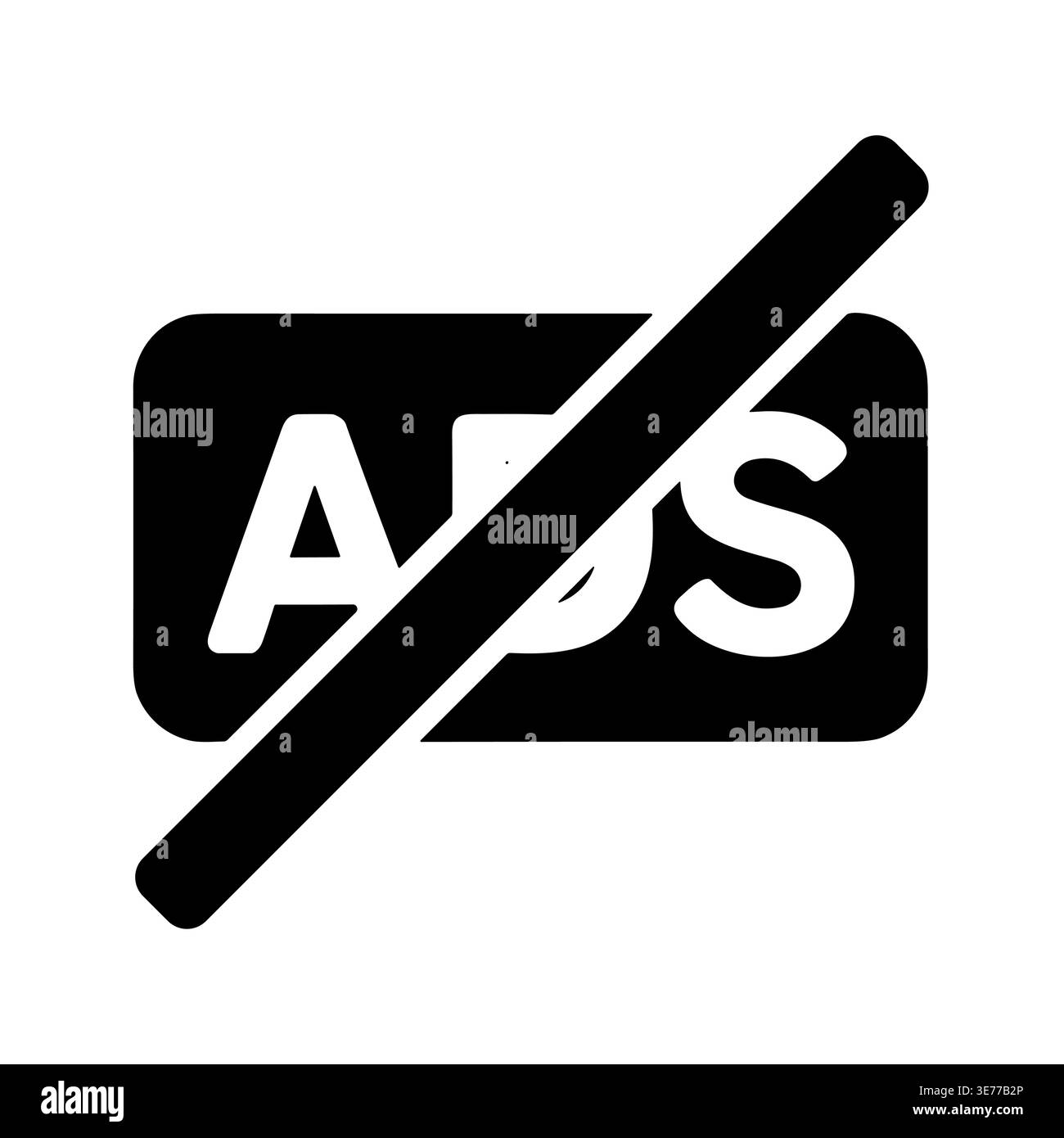 Symbol „keine Werbung“ Schwarze Silhouette, Symbol für Werbeblöcke, Zeichen Stock Vektor