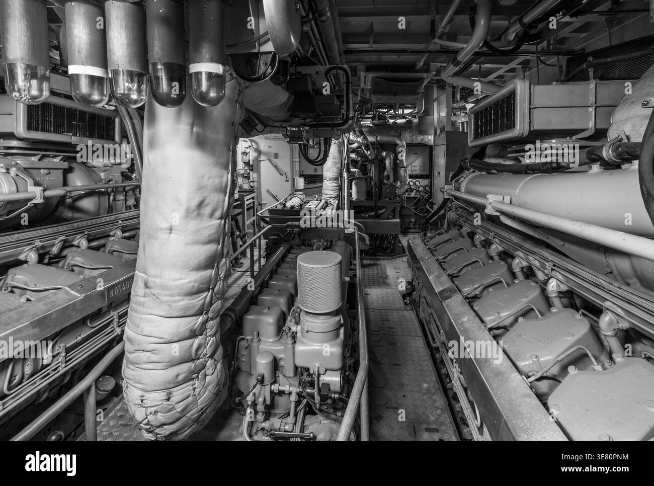 Maschinenraum eines historischen U-Bootes Stockfoto