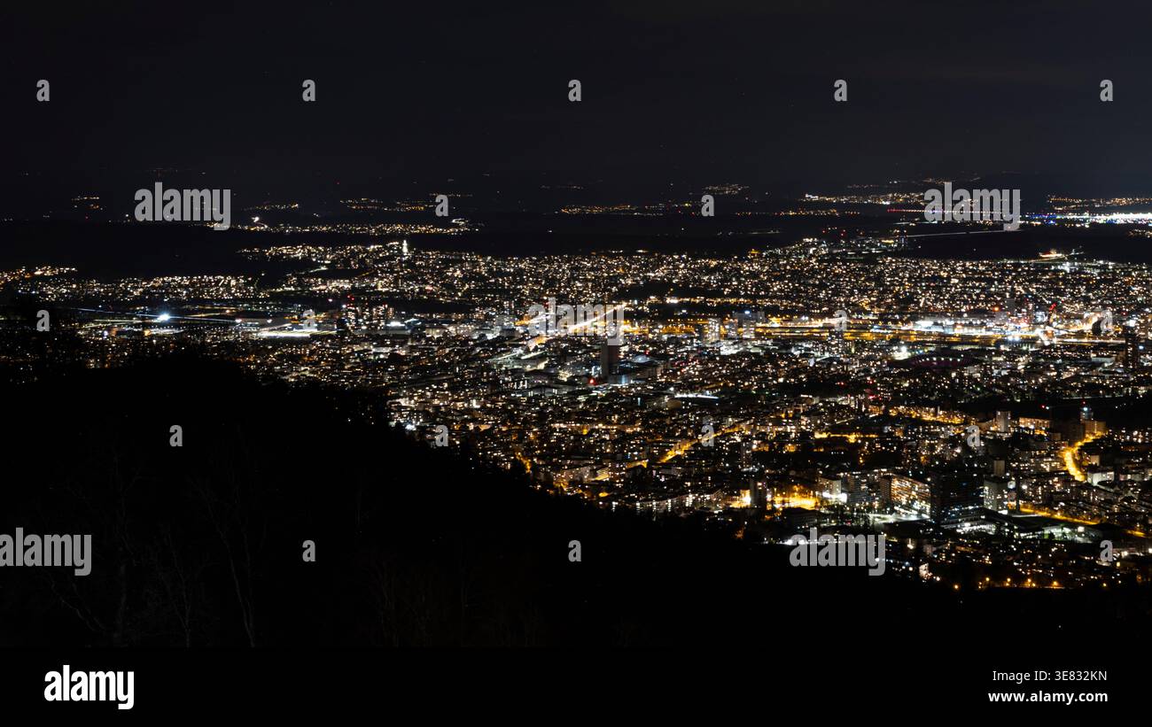 Zürcher Nachtpanorama Vom Uetliberger Stadtbild Stockfoto