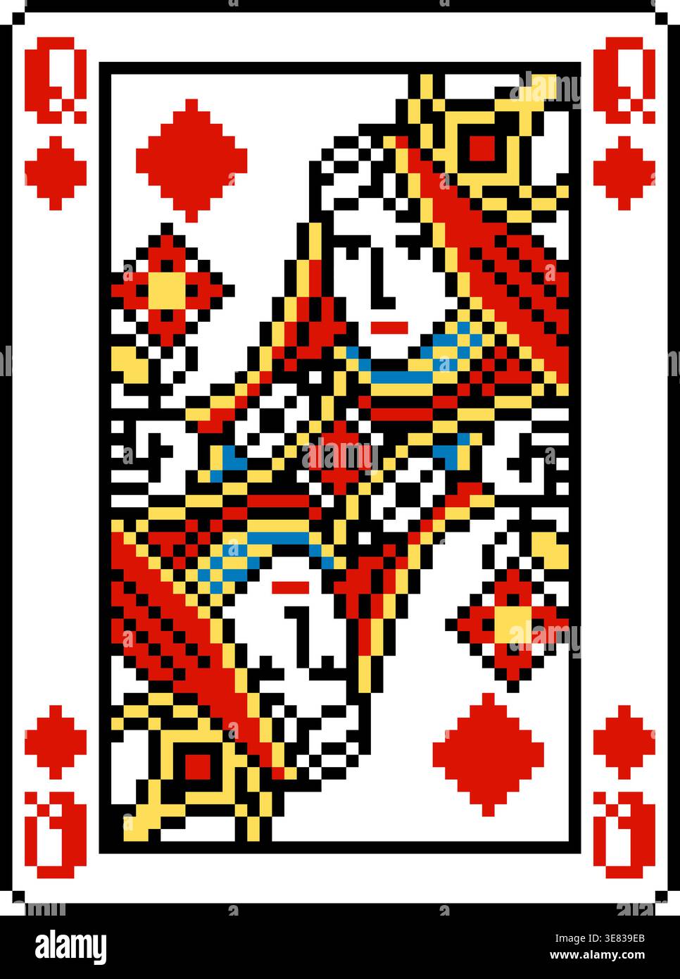 Pixel Art Queen of Diamonds Spielkartendesign Stock Vektor