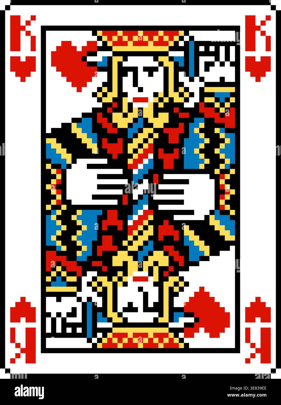 Pixel Art Art King of Hearts Spielkartendesign Stock Vektor