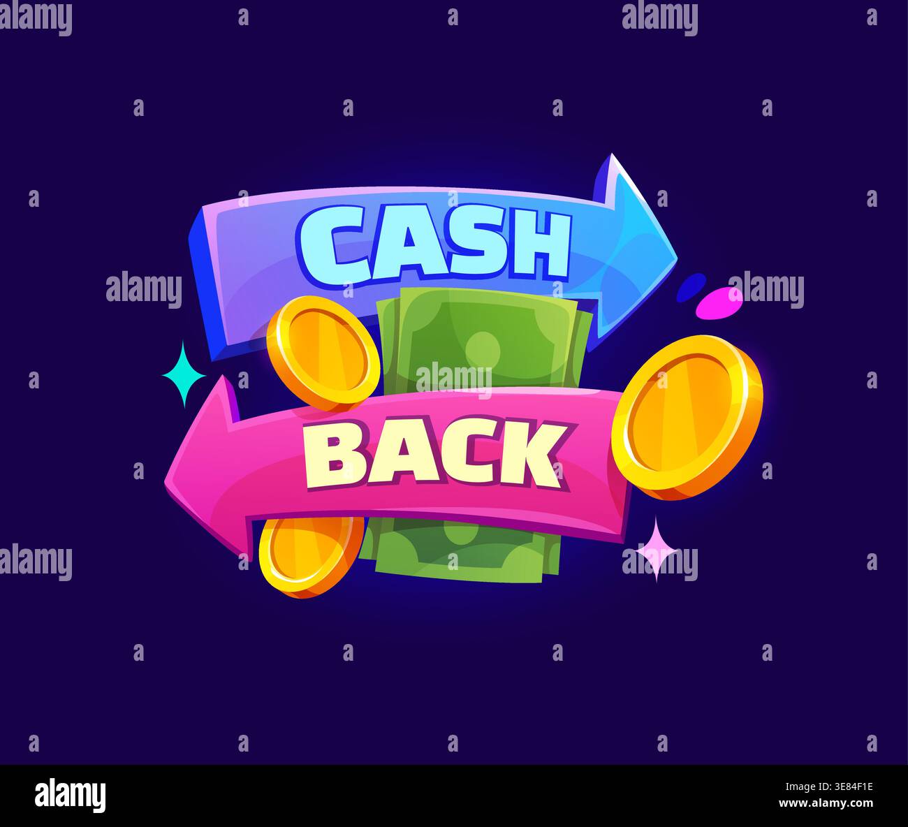 Cash-Back-Symbol, Cash-Back-Angebot, Finanzierungsbelohnung Stock Vektor