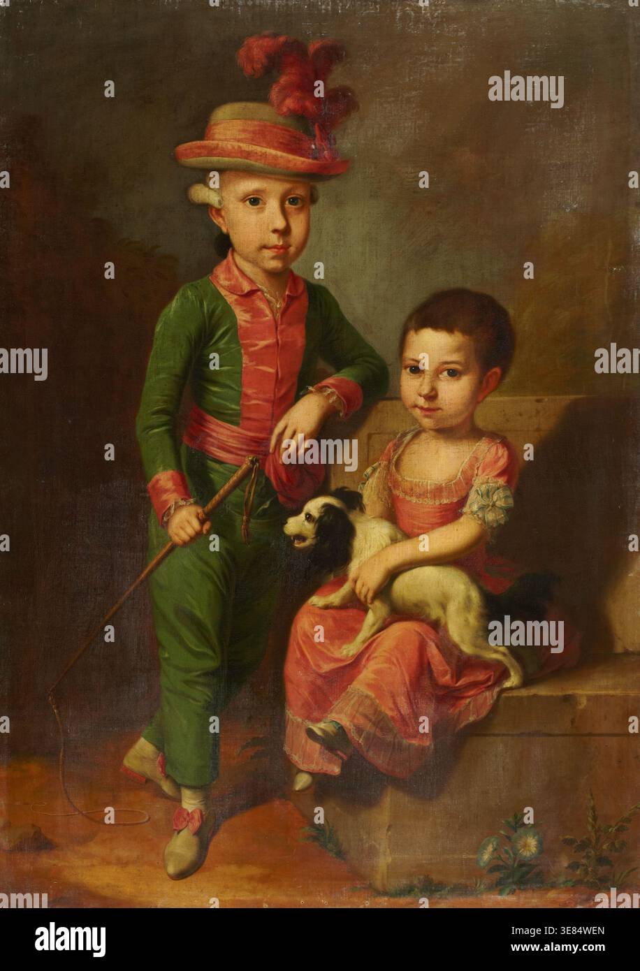 Doppelporträt von Johann Georg von Holzhausen (1771–1846) und seiner Schwester Henriette (1773–1834), um 1775. Fast 700 Jahre lang, von 1245 bis 1923, waren die Holzhausens eine der bedeutendsten Patrizierfamilien Frankfurts und prominente Mitglieder des reichsstadtrates. Mehr als dreißig Mitglieder der Familie waren etwa siebzig Mal Bürgermeister. Bis etwa 1500 war die Familie Kaufleute im großen Stil, konzentrierte sich dann aber auf die Verwaltung ihres Landbesitzes und Feudallandes. Der Tod von Adolph Freiherr von Holzhausen (1866–1923) markierte das Ende des älteren Zweiges der Th Stockfoto