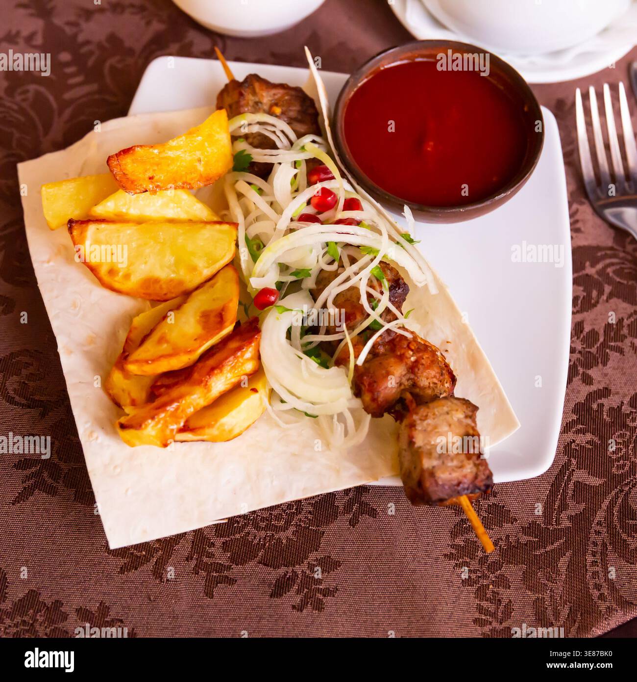 Gebratenes Schweinefleisch Schaschlik Stockfoto