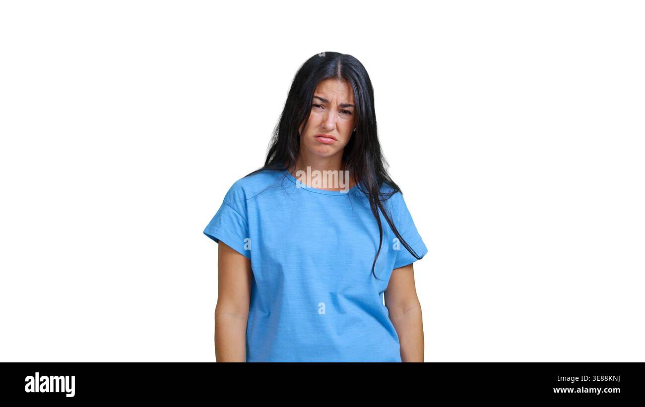 Junge Frau, die traurige, aufgebrachte, weinende Gefühle zeigt Stockfoto