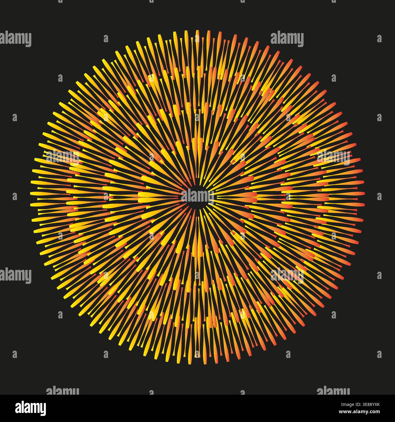 Radialer Sonnenstern. Strahlungsvektorglühen. Helle Gradientenstrahlen. Kreisförmige Burst-Kunst. Nur manueller Vektor. Kein autotrace verwendet. EPS 10. Stock Vektor