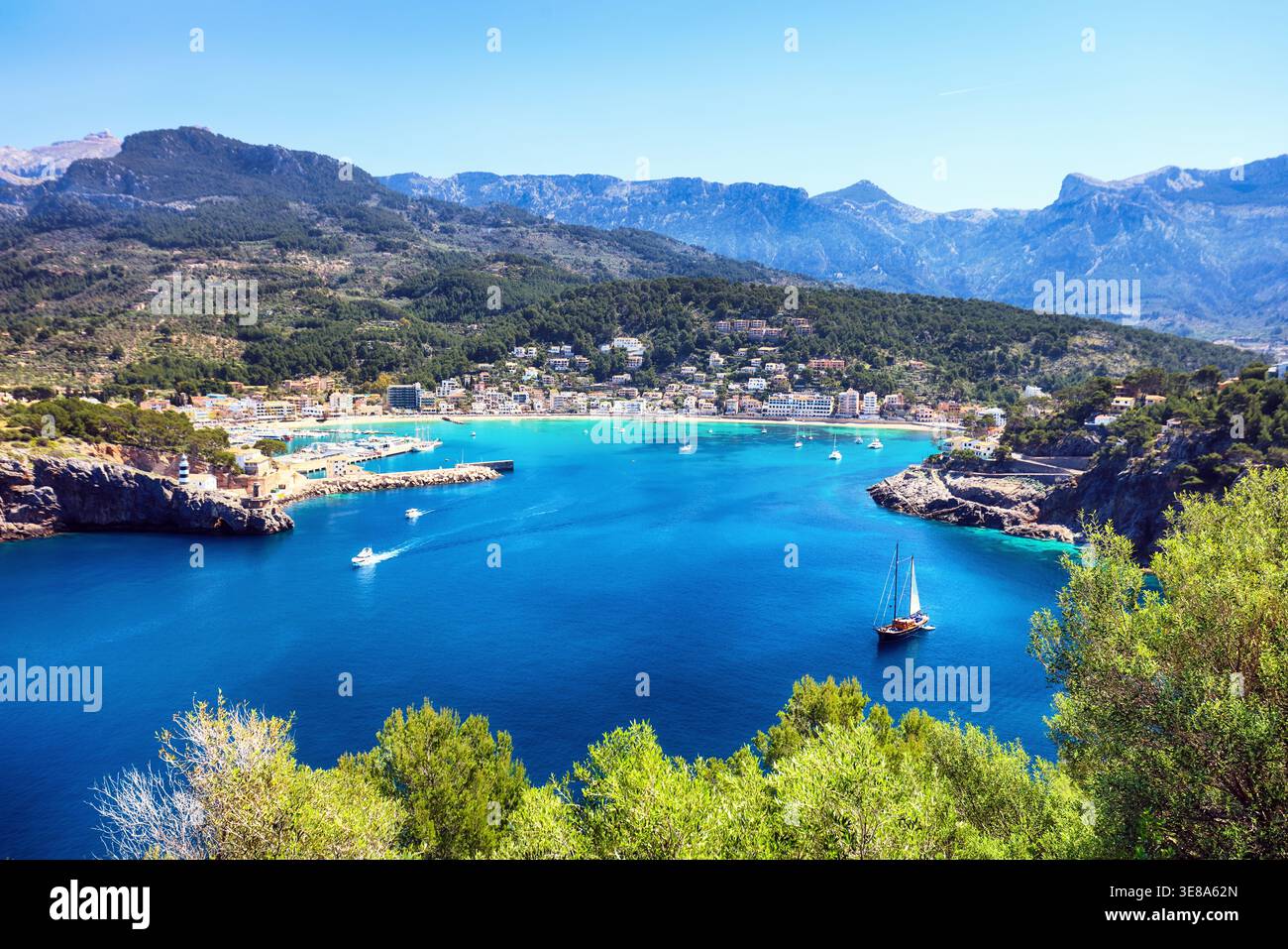 Port de Soller Bucht auf Mallorca. Balearen in Spanien Stockfoto