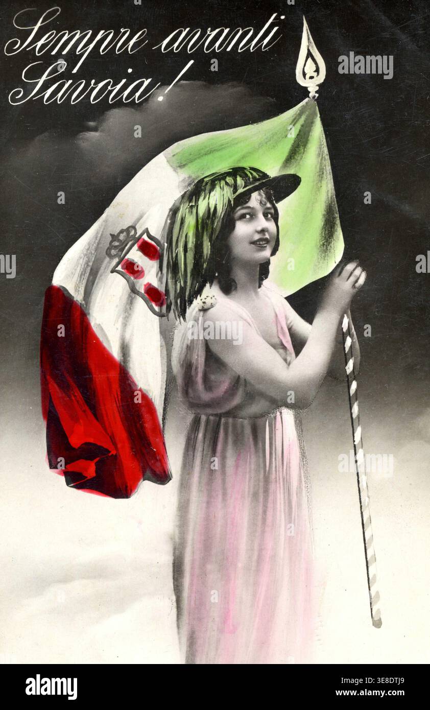 Italienische patriotische Postkarte der Staaten Savoyen. Stockfoto