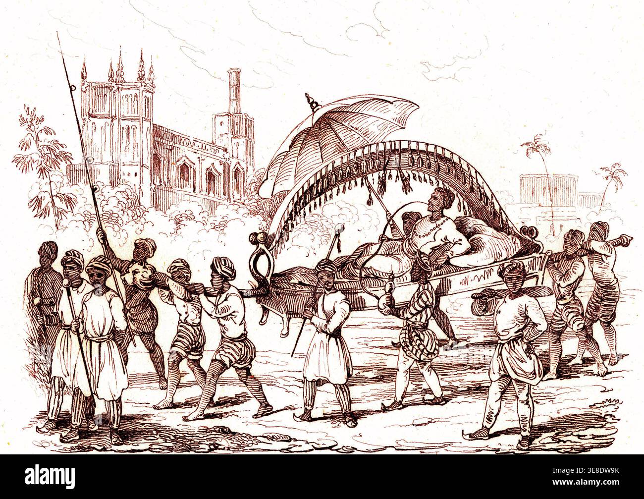 Ein hinduistischer Nabob für einen Spaziergang - Voyages of James Cook (1728–1779). Gravur, 1835 Stockfoto