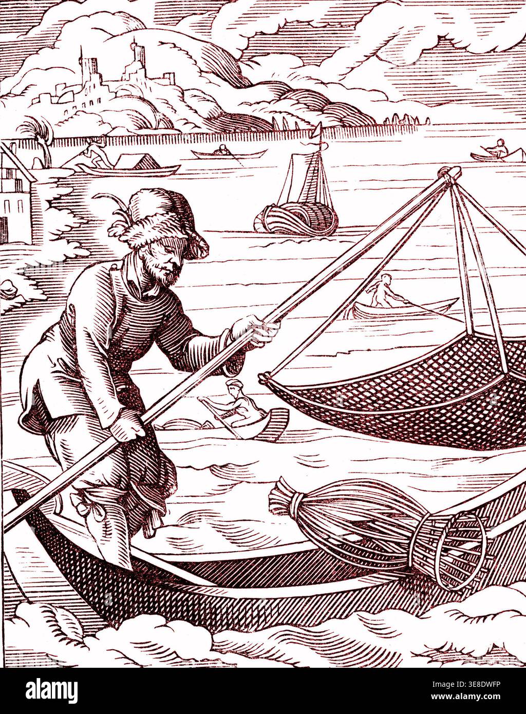 Flussfischer - Gebräuche und Traditionen im 16. Jahrhundert, Stich von Jost Amman (1539-1591), 1878 Stockfoto