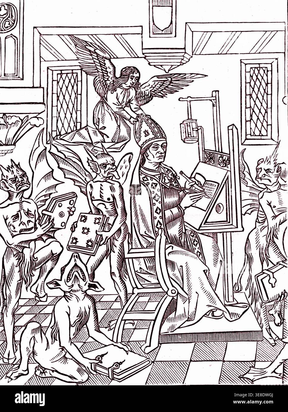 Orthodoxie Gegen Ketzerei. Reproduktion eines Holzschnitts aus Cremona (Italien) um 1490, um das militärische und religiöse Leben im Mittelalter zu veranschaulichen Stockfoto