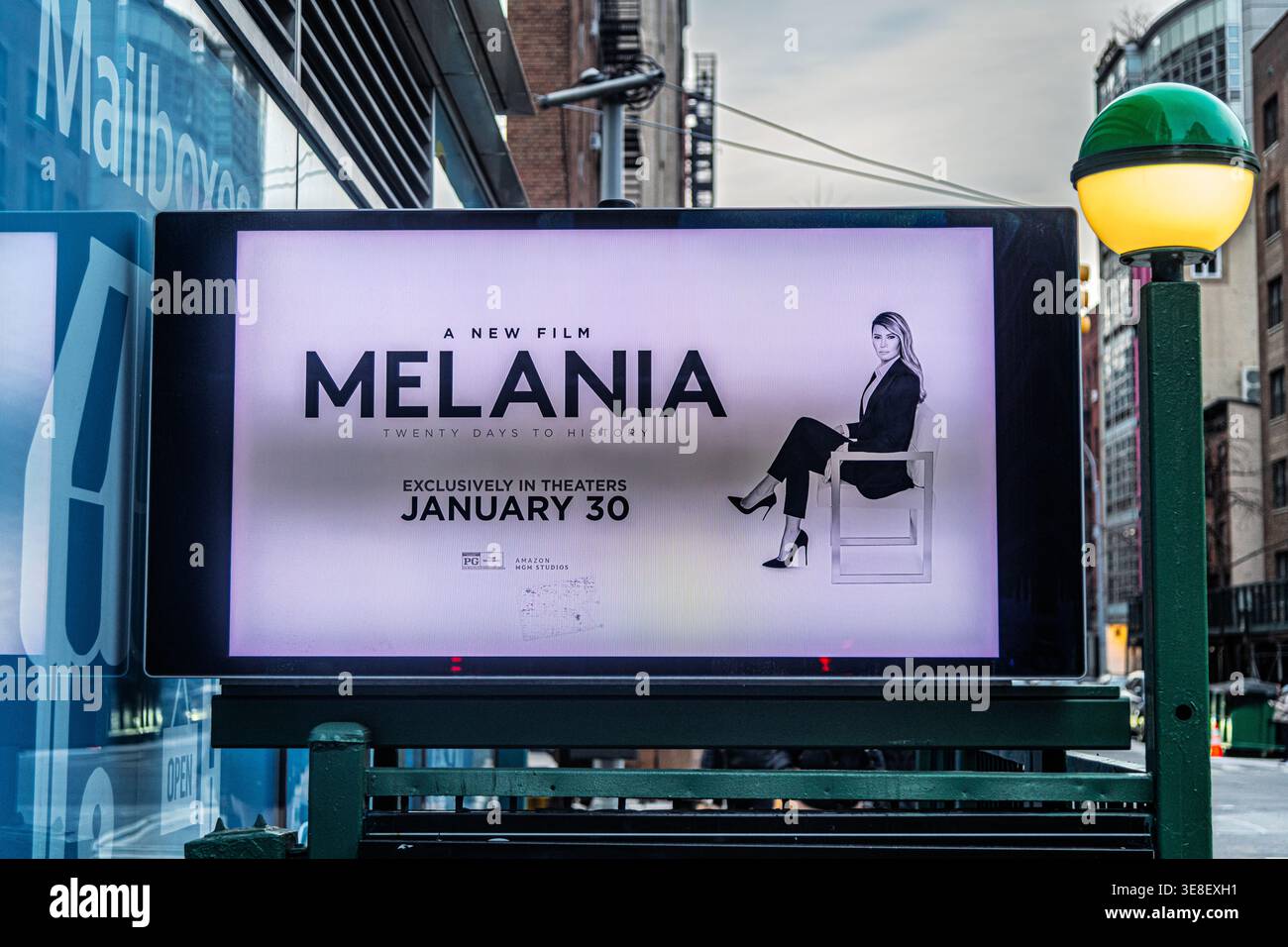 Elektronisches Poster für den Film MELANIA, NYC Stockfoto