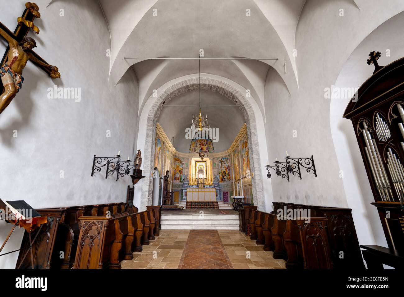 Kirche Santae Mariae Misericordiae. Abtei von St. Benedikt auf dem Berg, alias Norcia Abtei (Abbazia di San Benedetto in Monte). Norcia, Italien Stockfoto