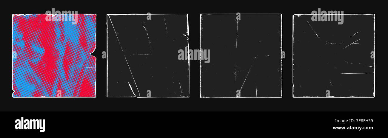 Alte Retro-Stil Papier Falten Textur schwarz Grunge Punk Overlay Vektor Illustration Set. Stock Vektor