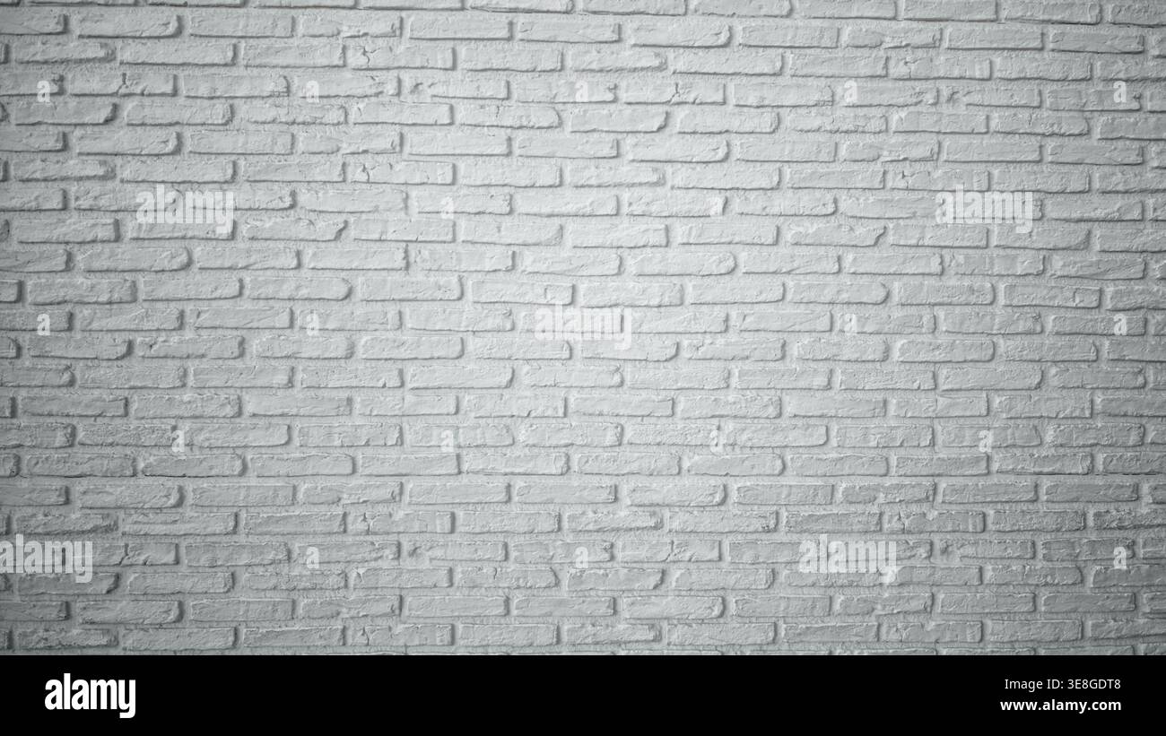 Einfarbig lackierte Ziegelwand mit sichtbaren Mörtellinien und weichen Richtschatten, innen; Hintergrund: Ruhige Backplate im Copyspace-Bereich. Stockfoto