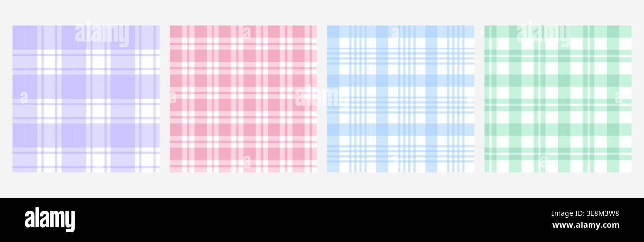 Nahtloses, pastellfarbenes vichy-Karomuster in Pink, Blau, Grün und Lila. Gingham Check Textur für Stoff, Tischdecke, Serviette, Picknickdecke, Tapete, Textildruck, Frühling Sommer Hintergrund Stock Vektor