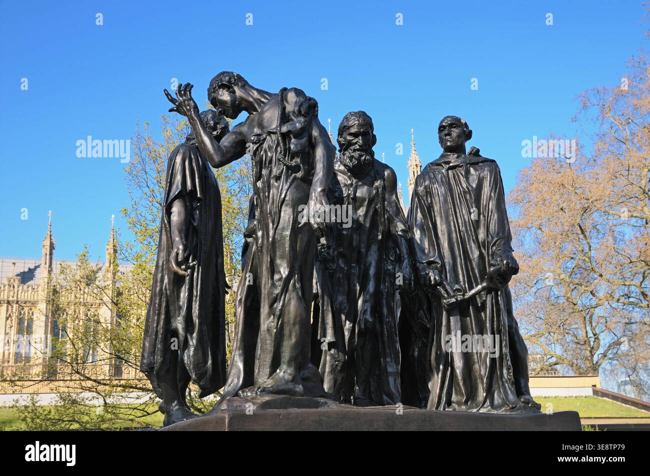 Die Burghers of Calais (Les Bourgeois de Calais), Victoria Tower Gardens, London, England Großbritannien. Bronzegusskulptur, Statue, Statuen. Auguste Rodin Stockfoto