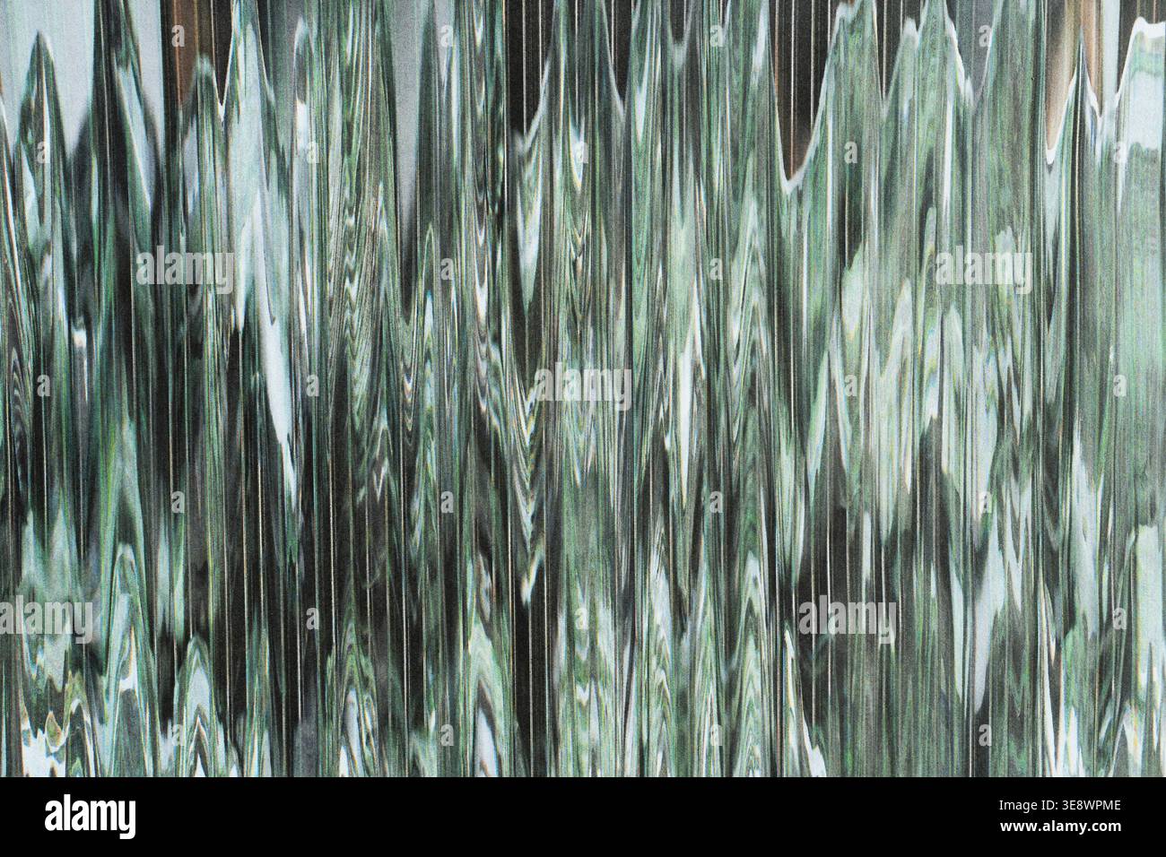 Abstraktes Glitch-Muster in Grün und Grau mit welliger Flüssigtextur Stockfoto