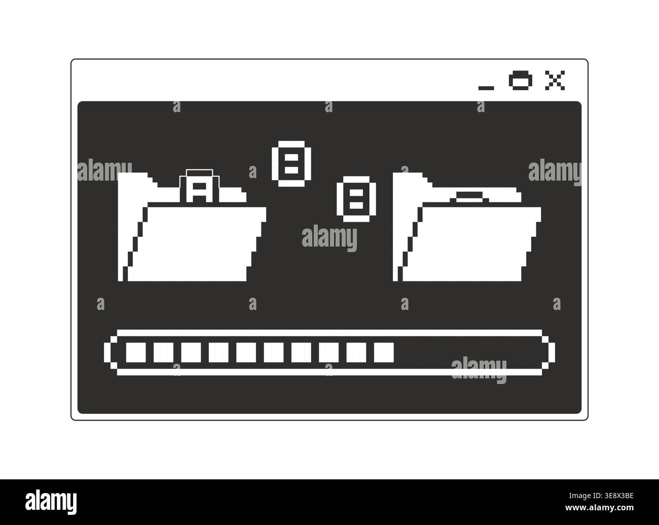 Popup-Fenster für den Dateiübertragungsprozess mit monochromen Pixeln Stock Vektor