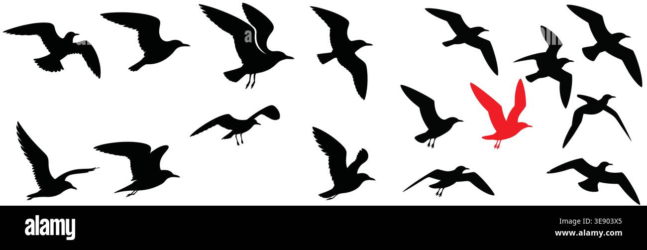 Fliegende Vögel Silhouette Set Stock Vektor