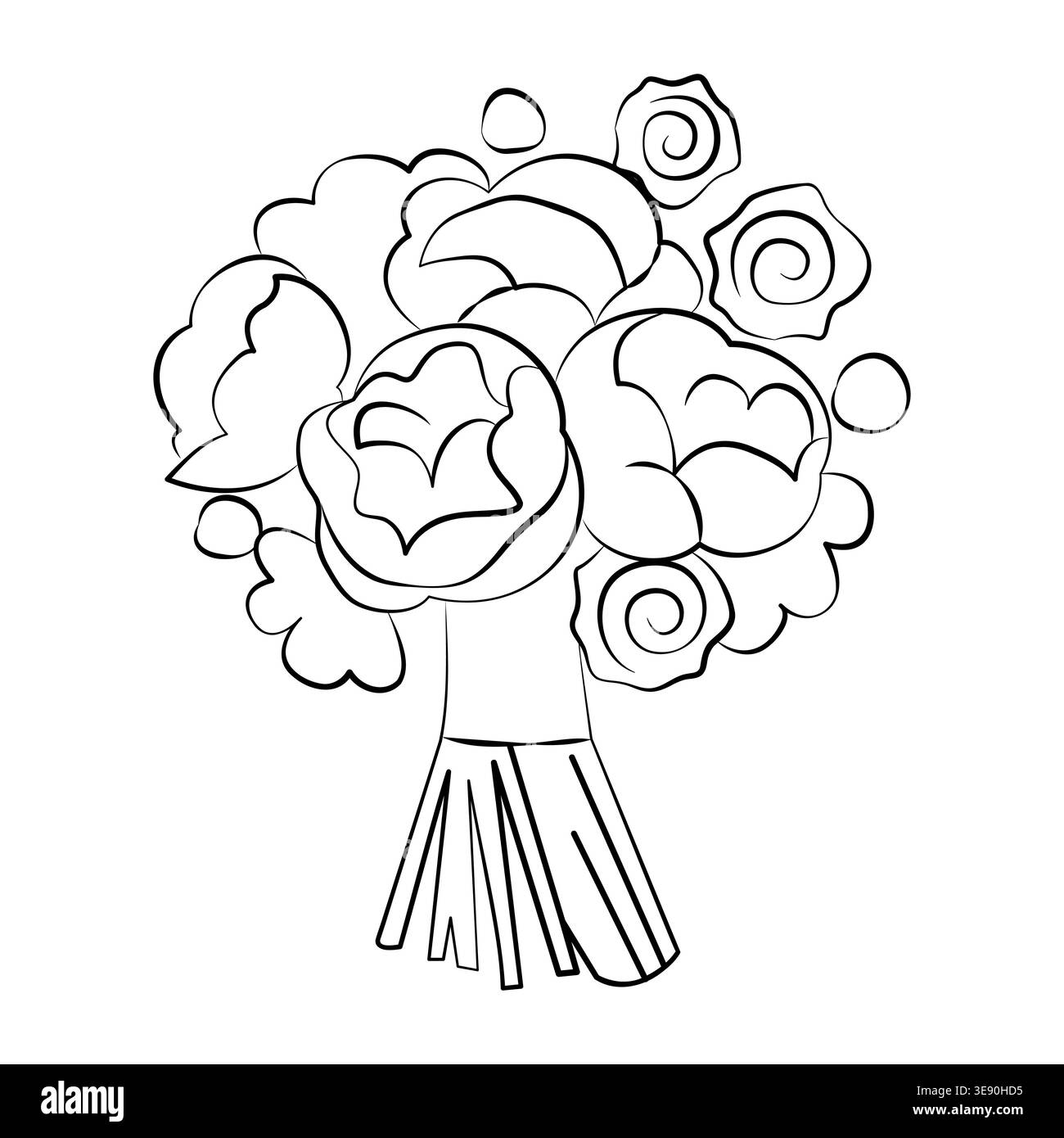 Handgezeichnete Hochzeitsbräute Straußlinie Kunst Illustration für Blumengeschäft Branding, Hochzeit Party Dekor, Karten, Einladung Stock Vektor