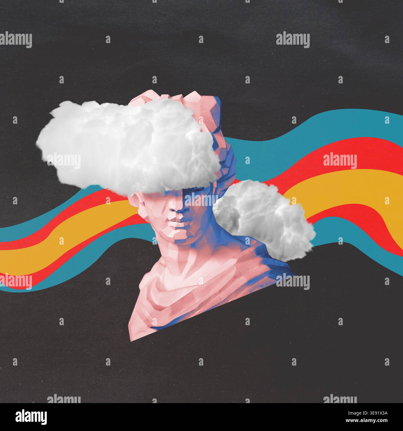 Niedrige Poly Moden griechische Statue neuronale Netzwerk Stil Tapete Hintergrund Konzept. Stockfoto