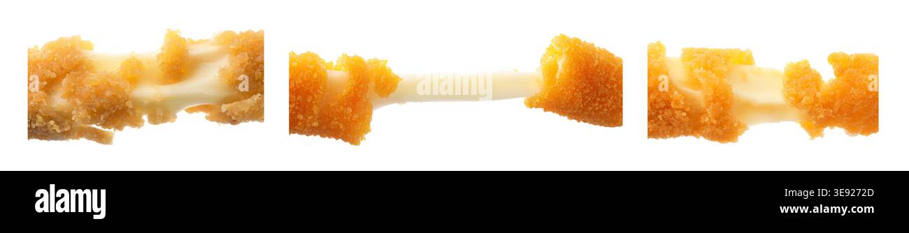 Leckere, frittierte Käsestäbchen isoliert auf weiß, Set Stockfoto