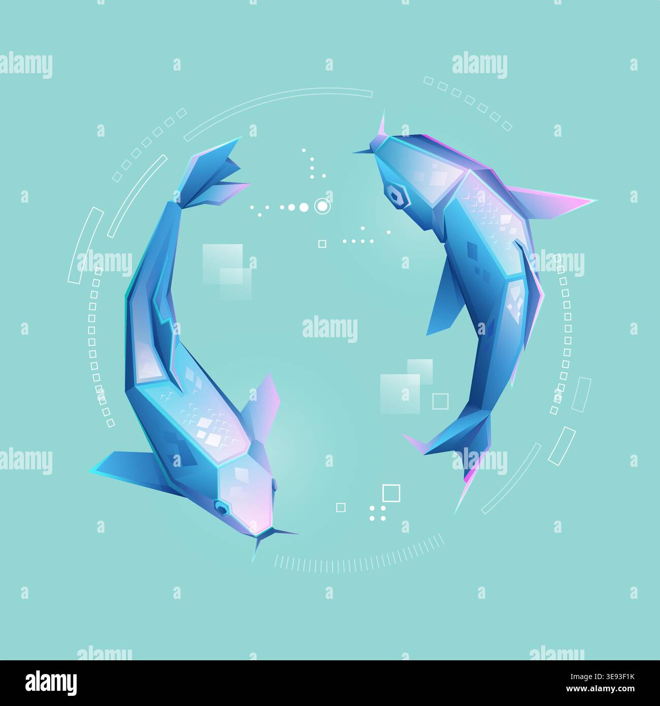 Grafik eines Niedrigpoly-Koi-Fisches mit futuristischem Element Stock Vektor