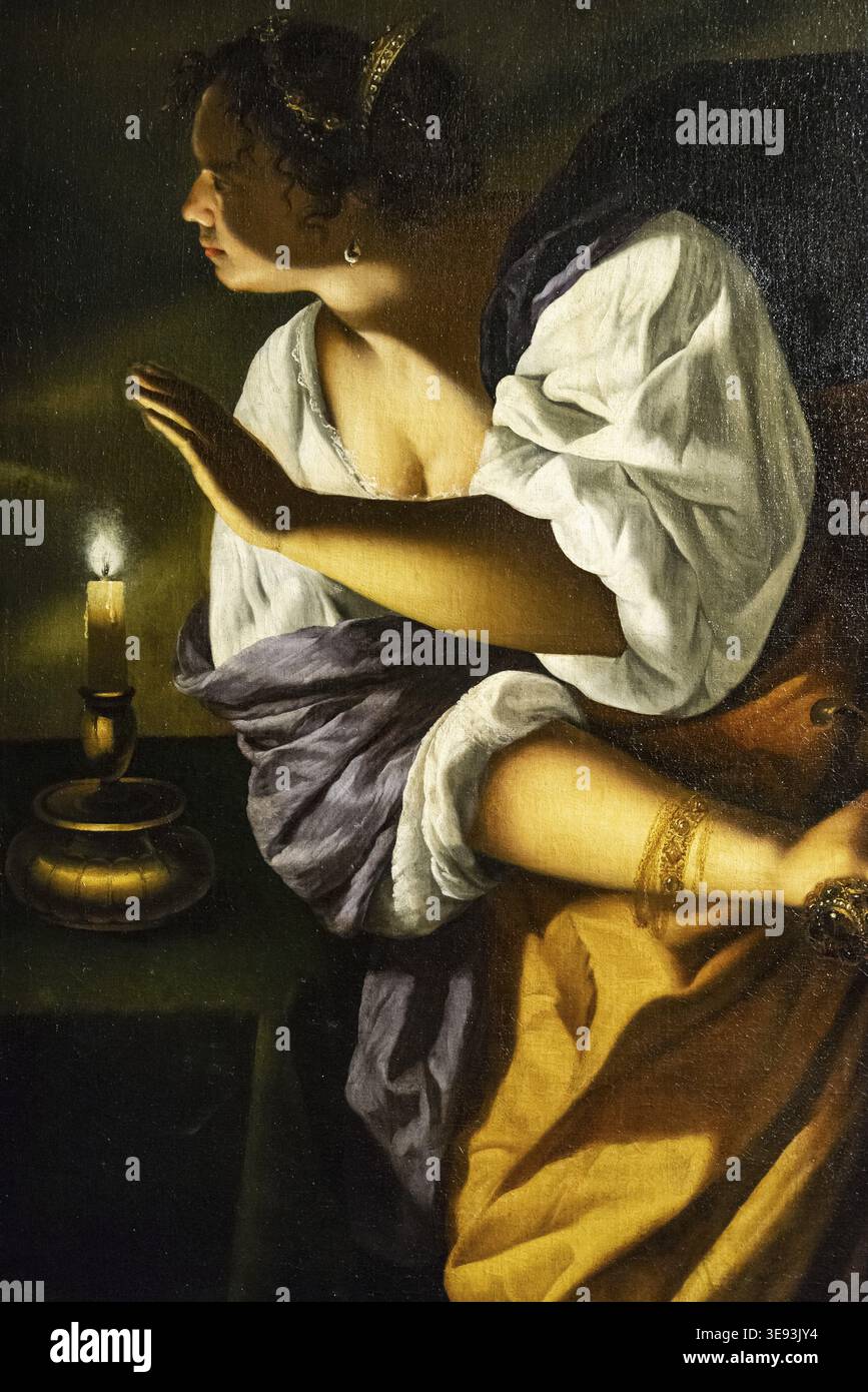 Judith und ihr Dienstmädchen von Artemisia Gentileschi, italienisches Barockbild, Öl auf Leinwand. Detail der Malerei. Gentileschi Stockfoto