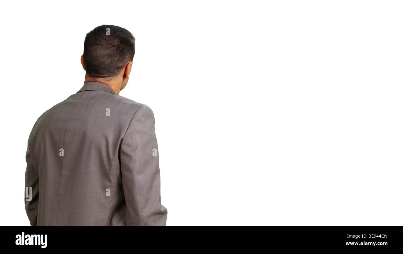 Geschäftsmann blickt weg mit transparentem Hintergrund Stockfoto