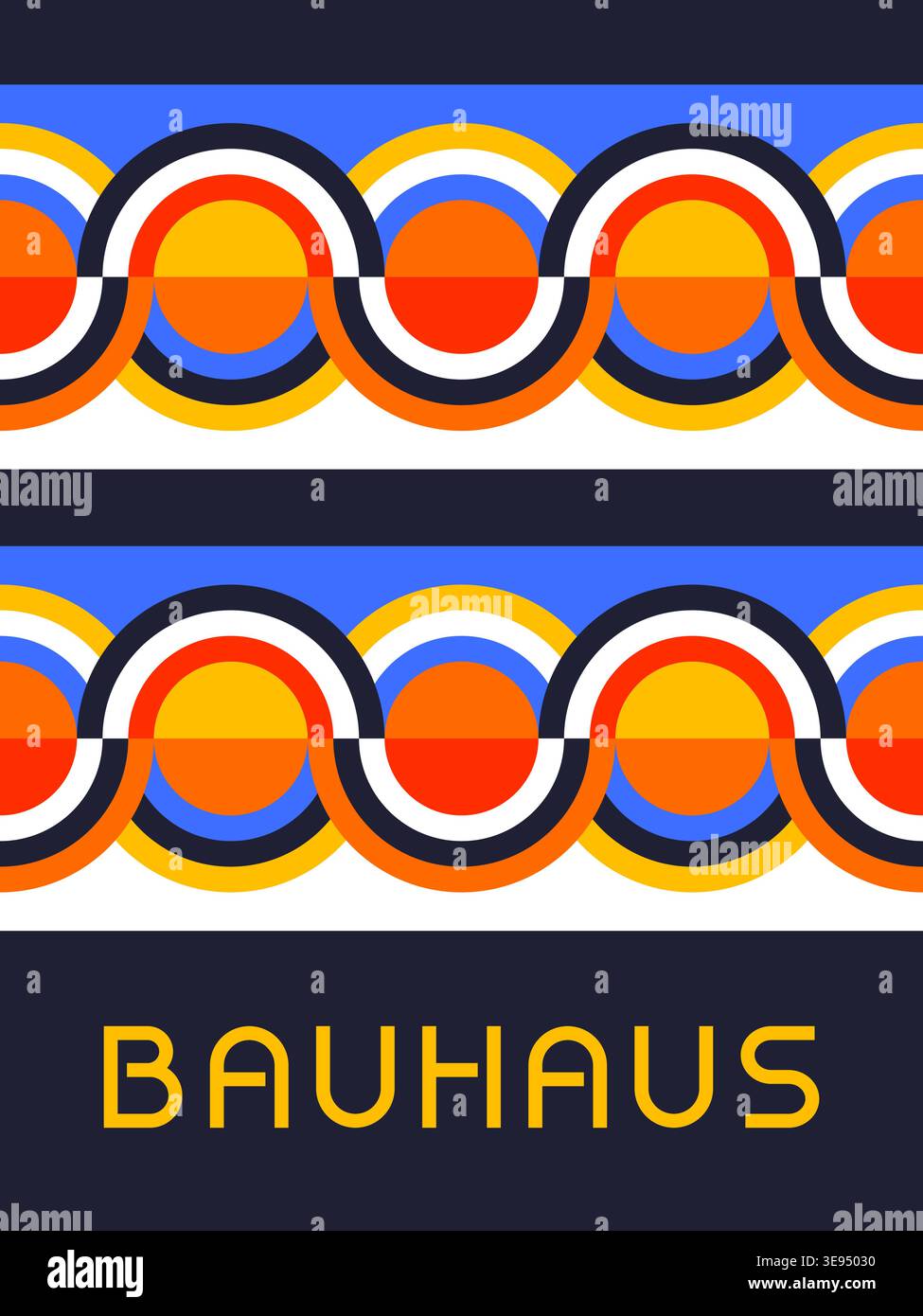 Bauhaus-inspiriertes Wellenmuster mit konzentrischen Kreisen und sich wiederholender Farbrhythmus-Vektor-Illustration Stock Vektor
