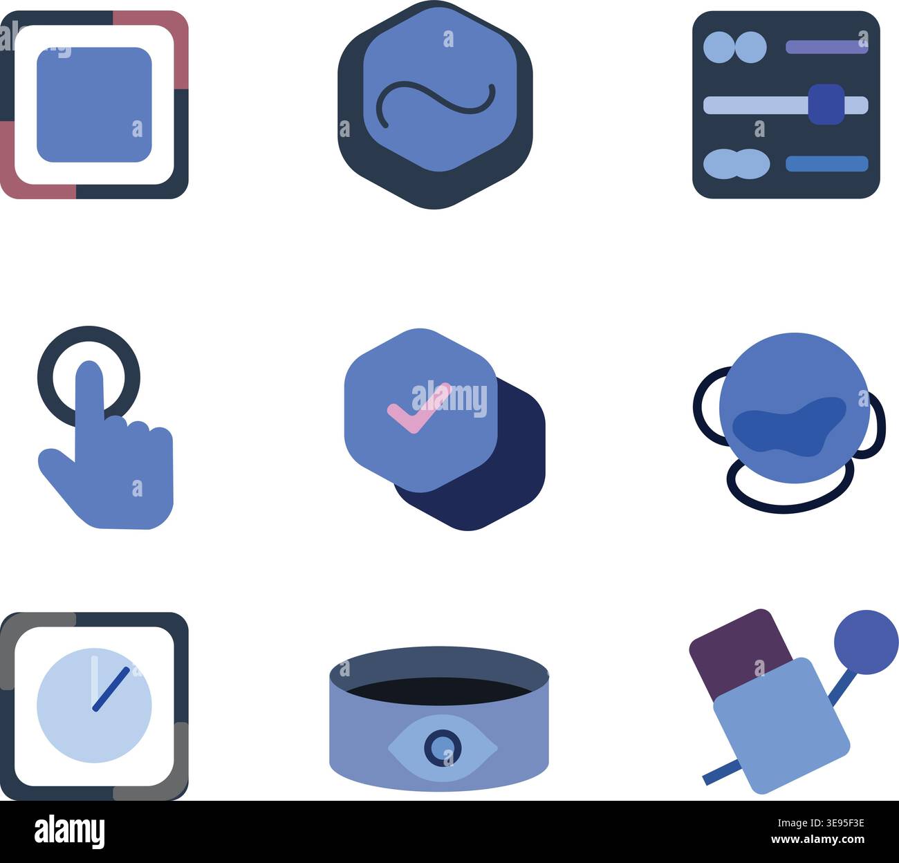 Symbolsatz – Sammlung moderner flacher Symbole für Benutzeroberfläche, Apps und Design Stock Vektor