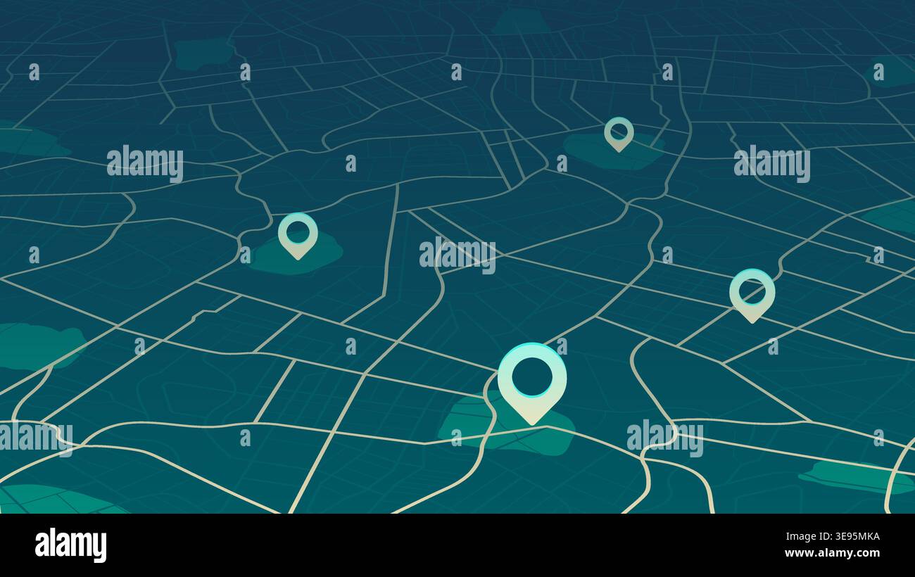 Navigationskonzept mit Pin Pointer. Lage auf perspektivischem Stadtplan. Vektorabbildung Stock Vektor