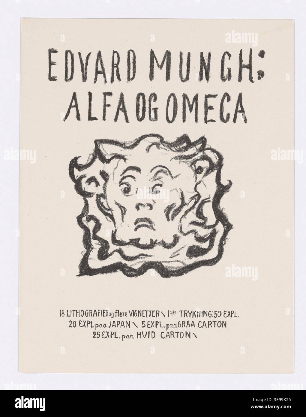 Edvard Munch (1863–1944) war ein norwegischer Maler und Printmacher, der vor allem für sein ikonisches Werk *The Scream* bekannt war. Seine Arbeiten beschäftigten sich oft mit Themen wie Angst, Tod und existenzielle Verzweiflung. Diese archivierte fotografische Reproduktion aus dem Munch Museum zeigt einen von Munchs Drucken, der seinen expressionistischen Stil widerspiegelt, der sich von traditionellen Kunstformen löste und die modernen Kunstbewegungen tief beeinflusste. Stockfoto