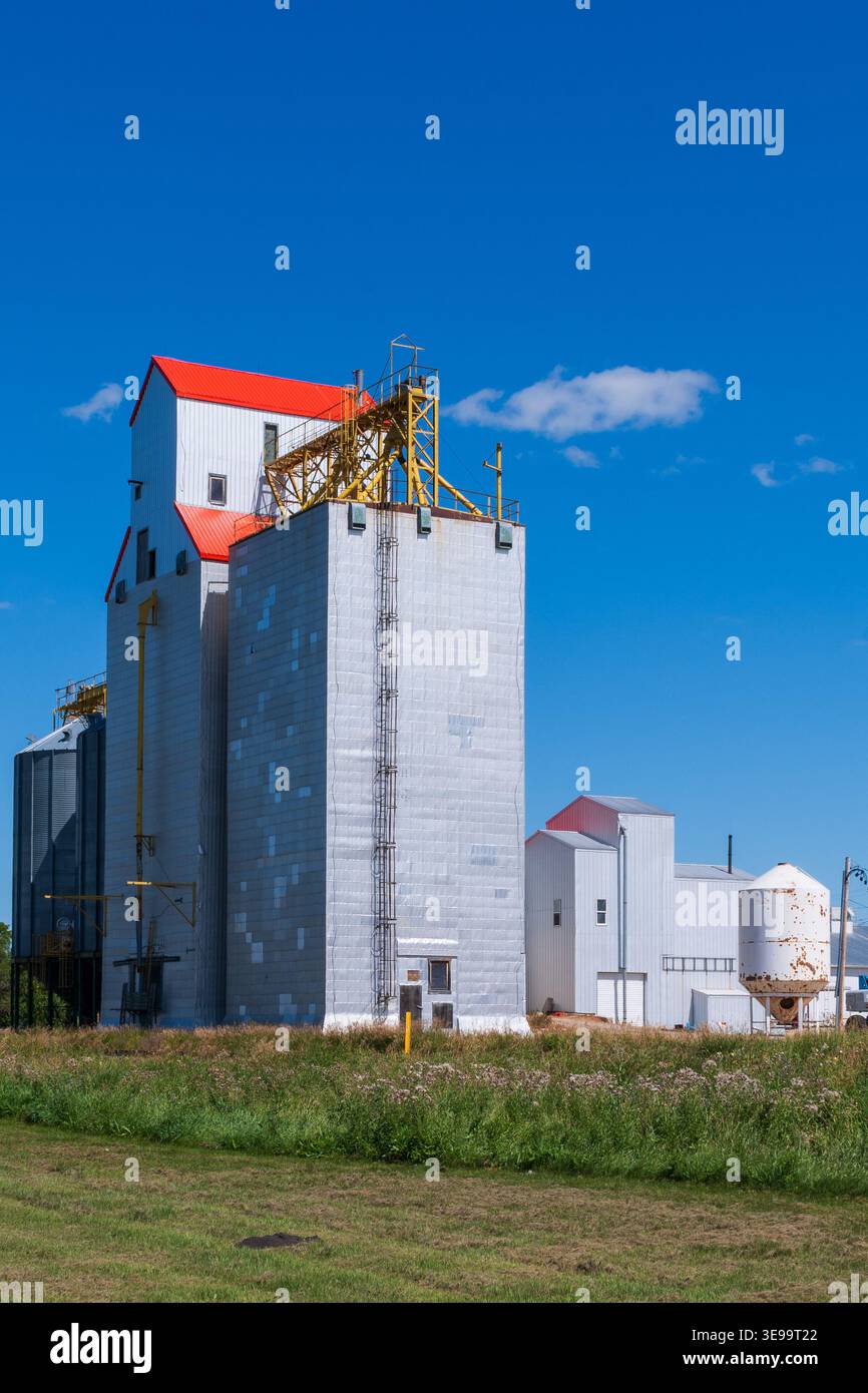 Hartney, MB Kanada - 11. August 2024: Der Hartney Grain Aufzug ist ein ehemaliger Manitoba Pool Aufzug. Stockfoto
