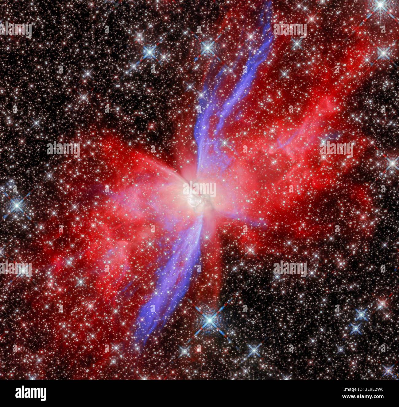 Diese Ansicht des Schmetterlingsnebels NGC 6302 stammt vom NASA/ESA Hubble Space Telescope. Im Vergleich zu seinem Aussehen im sichtbaren Licht, der Butterfl Stockfoto