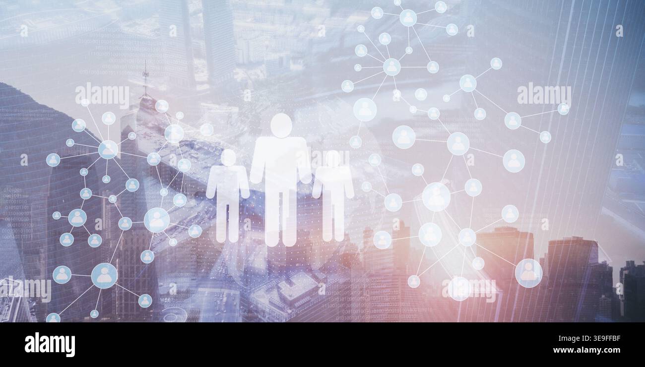 Visualisierung von Online-Benutzernetzwerken und Daten zur menschlichen Interaktion. Stockfoto