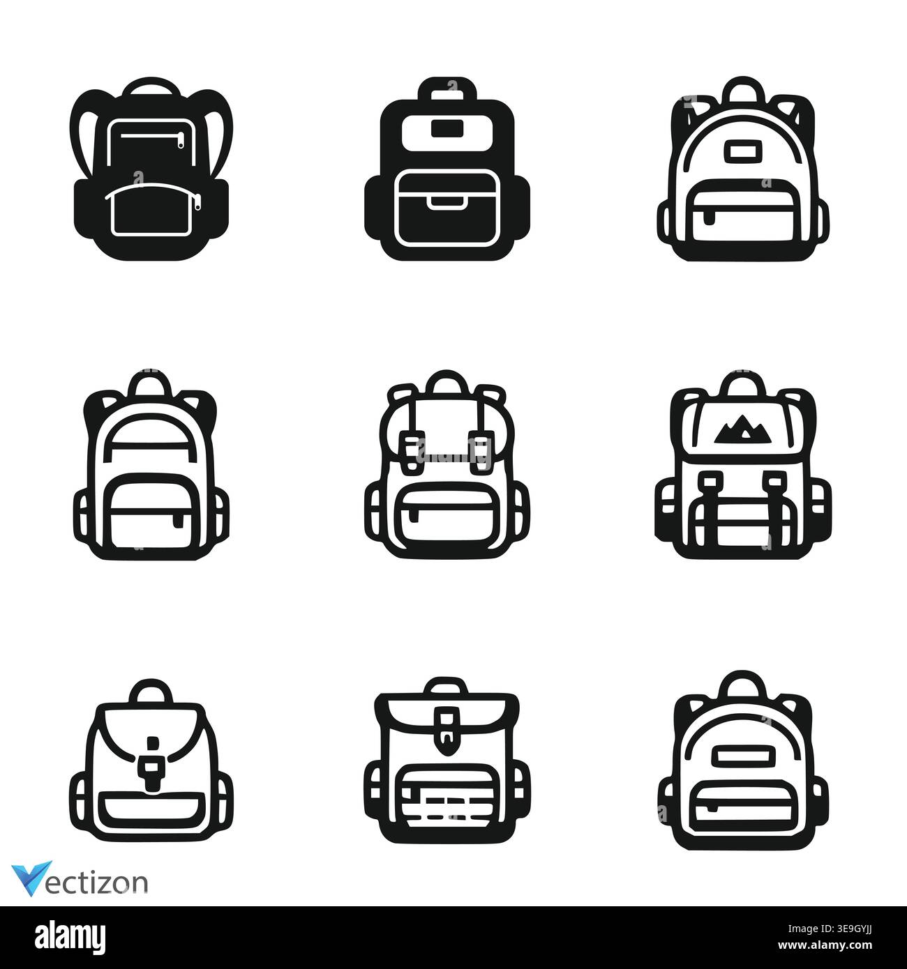 Rucksack-Symbole gesetzt. Vektordarstellung isoliert. Stock Vektor