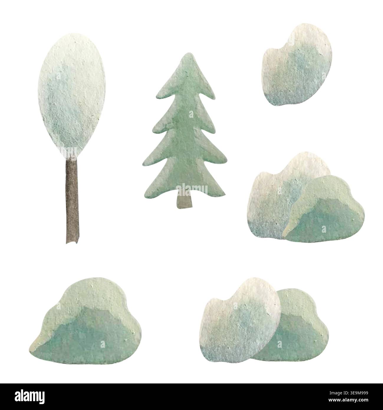 Baum Winter Aquarell Set Illustration Stockfoto