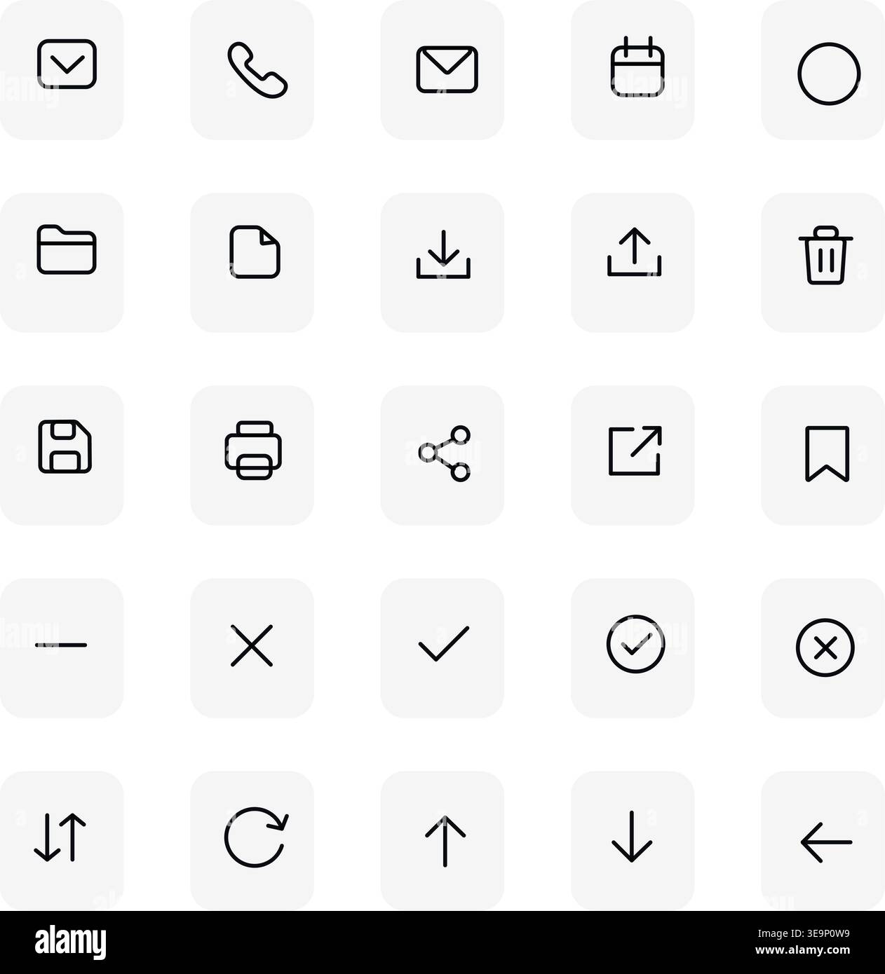 Universelle Icon Set Kollektion – modernes minimales UI-Symbol- und -Schilderpaket Stock Vektor