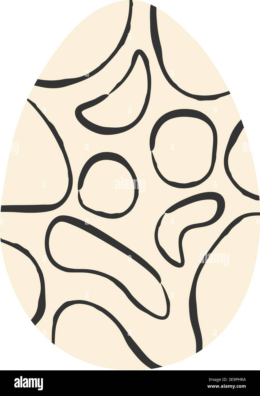 Modernes Osterei mit handgezeichneten schwarzen Tintenflecken und Formen auf beigefarbenem Hintergrund. Minimalistisches künstlerisches Designelement für kreativen Frühlingsurlaub Stock Vektor
