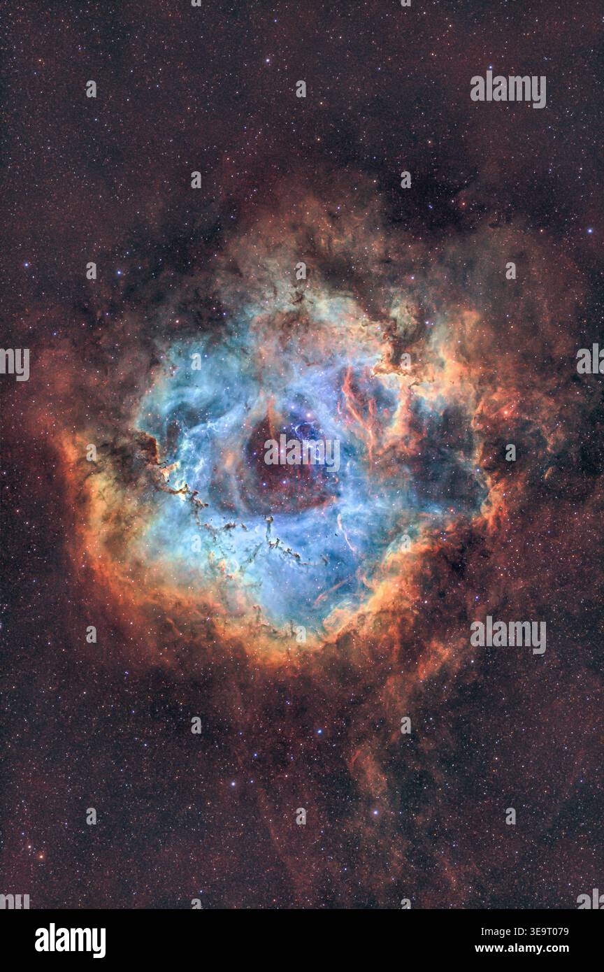 ASTRO-Foto des Rosettennebels in der Hubble SHO Farbpalette Stockfoto