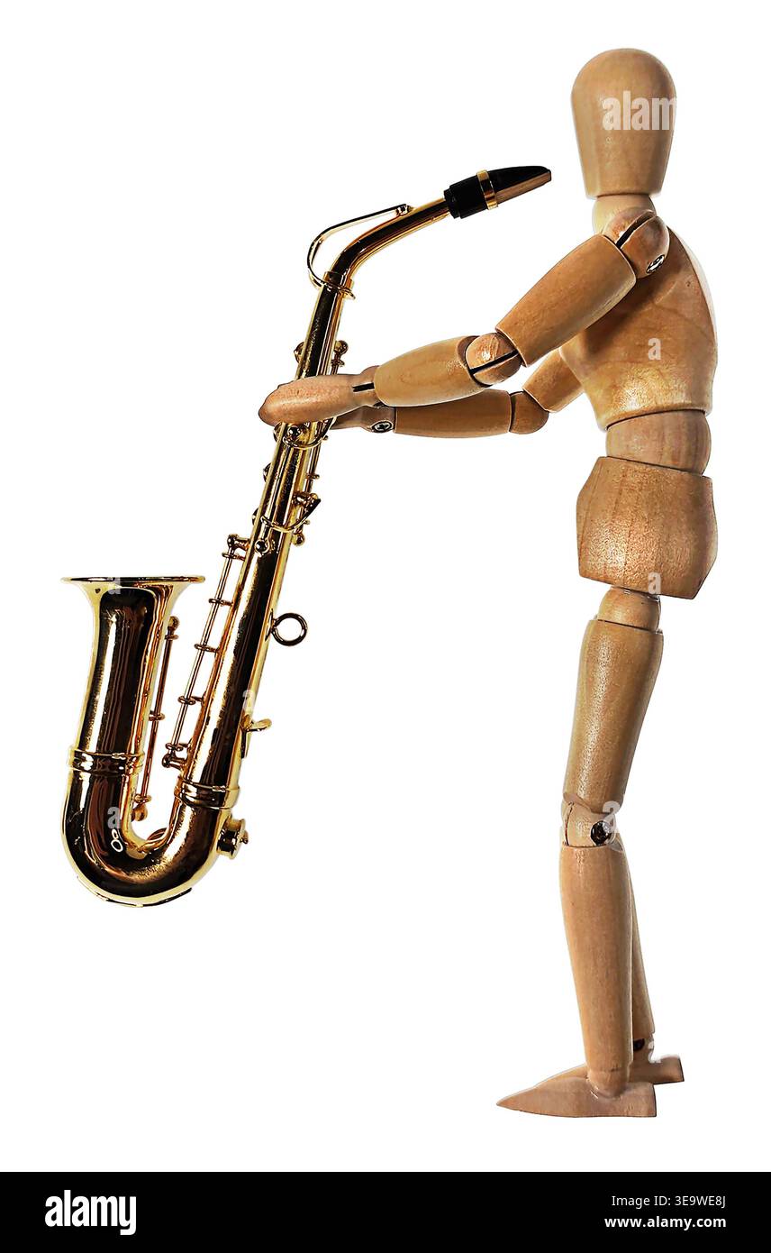 Verwenden eines Messingsaxophons zur Musikwiedergabe Stockfoto