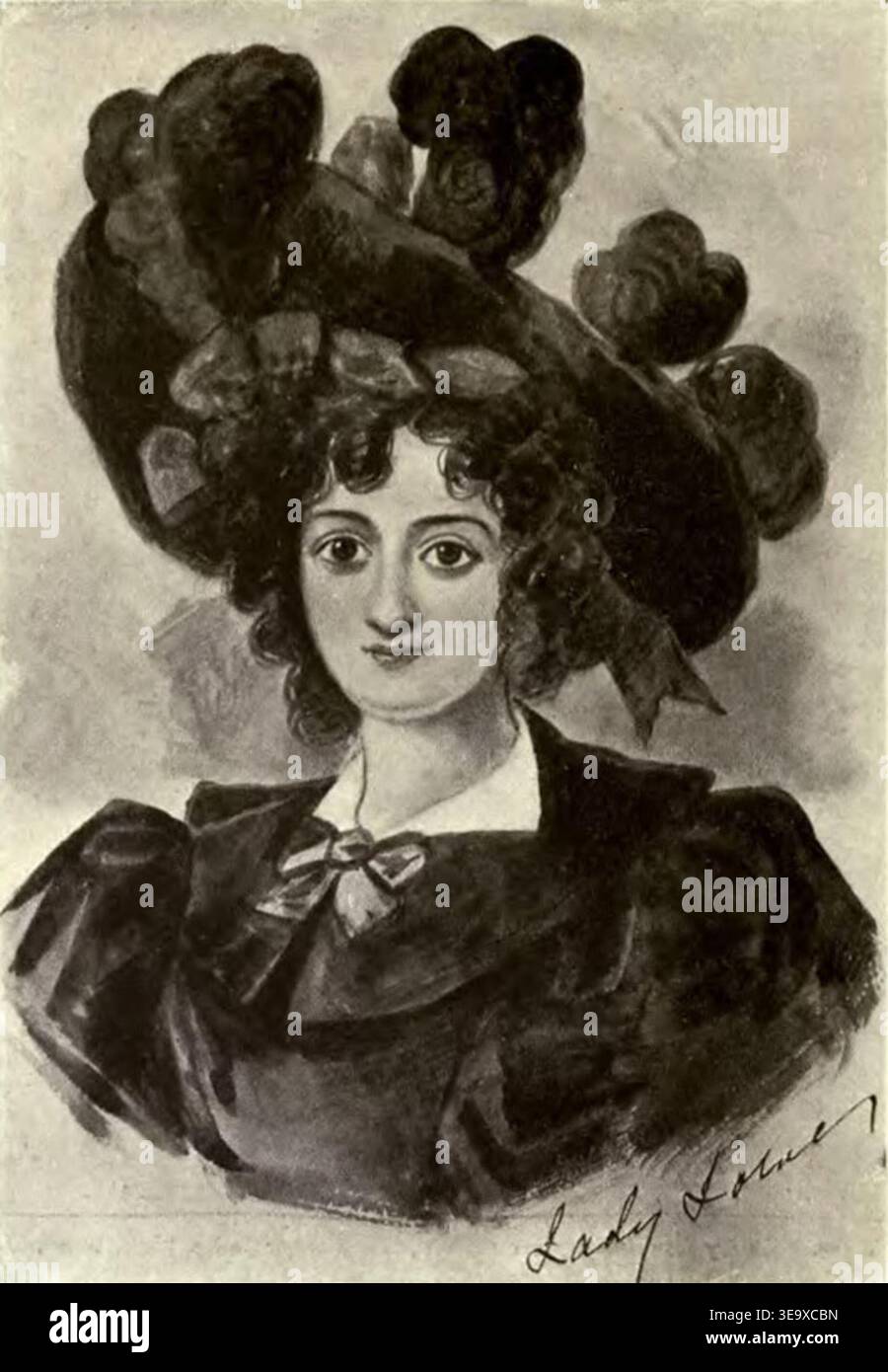 Dieses abgeschnittene Bild zeigt Lady Lowe, eine prominente Persönlichkeit der britischen Gesellschaft, deren vollständiges Porträt auf Seite 225 eines heute unveröffentlichten Werkes erschien. Stockfoto
